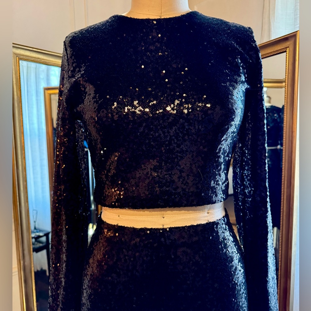 Commando Black Sequin Set (Top and Midi Skirt)
